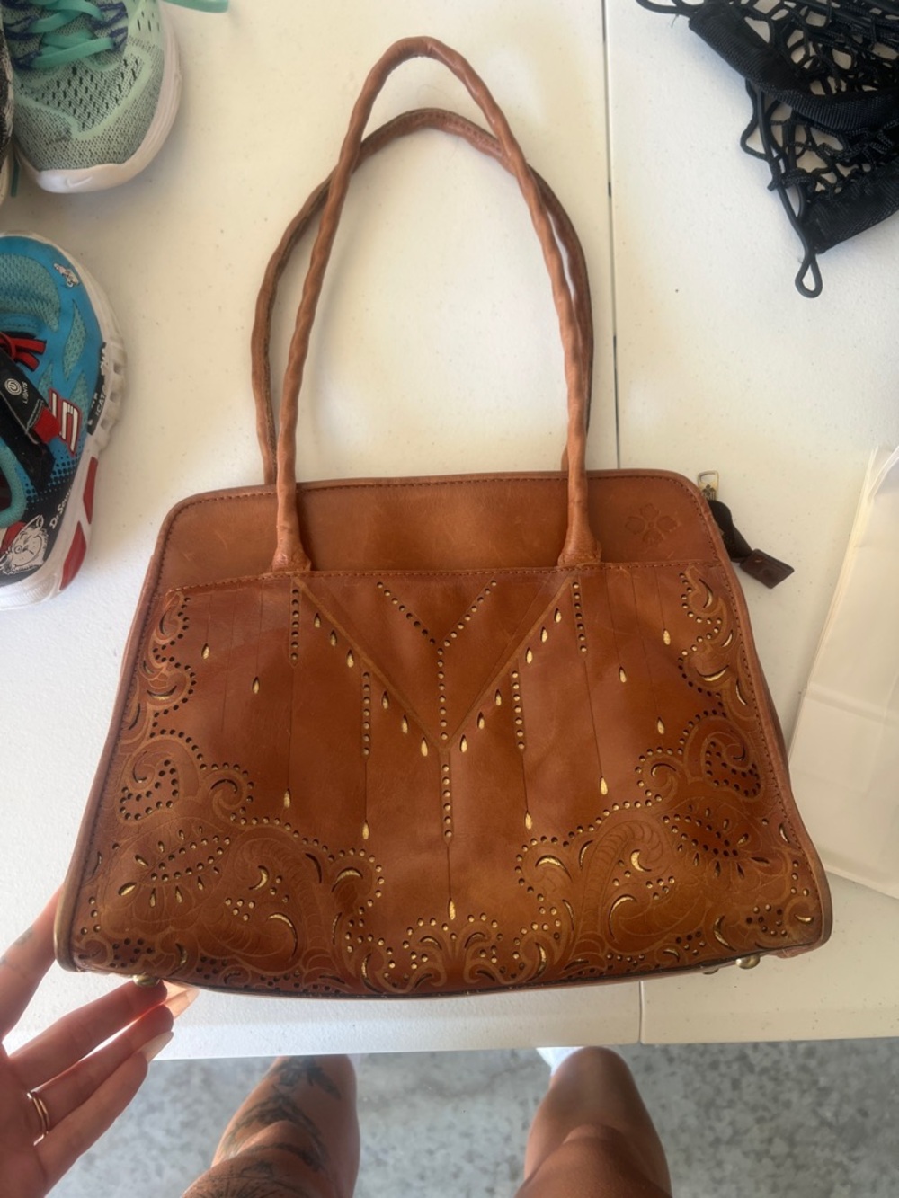 Patricia Nash Tan Laser-Cut Shoulder Bag